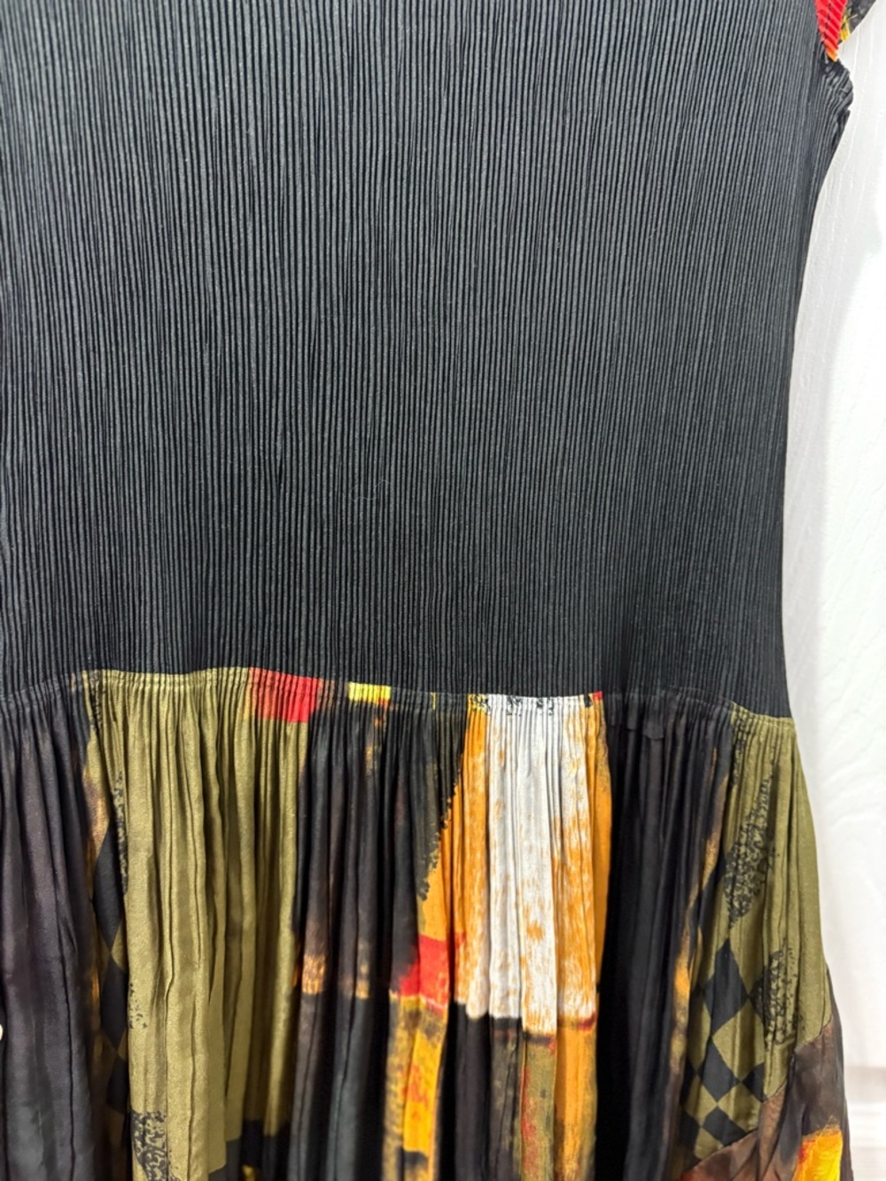 Unbranded Isse Miyake Style Black Pleated Cap-Sleeve Dress Abstract Print Dress - Picture 7 of 16